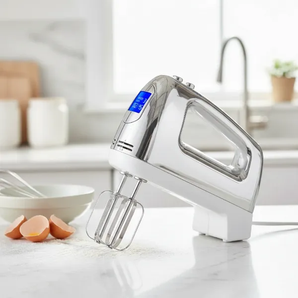 Modern smart hand mixer with digital timer and ergonomic design for efficient mixing tasks